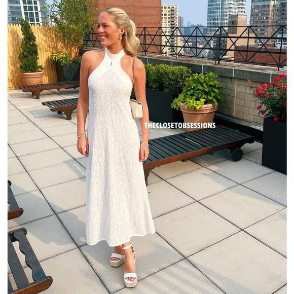 🤍 ZARA Halter Midi Dress NWT | Oyster White Open Back Textured M - Picture 11 of 16